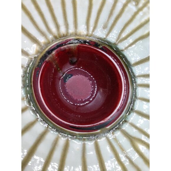 Handcrafted Ceramic Bowl With Intricate Yellow/White Pattern And Deep Red Center - Picture 5 of 9